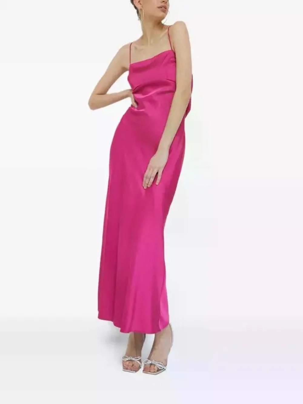 Abercrombie & Fitch Satin Cowl Back Slip Midi Dress in Hot Pink NWT! Size XS
